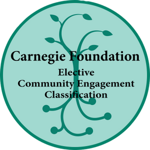 A teal seal with words that read "Carnegie Classification Elective Community Engagement Classification"