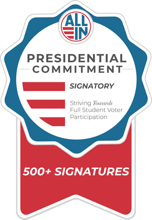 A seal from ALL IN Challenge that shows the President has signed on to civic commitment.