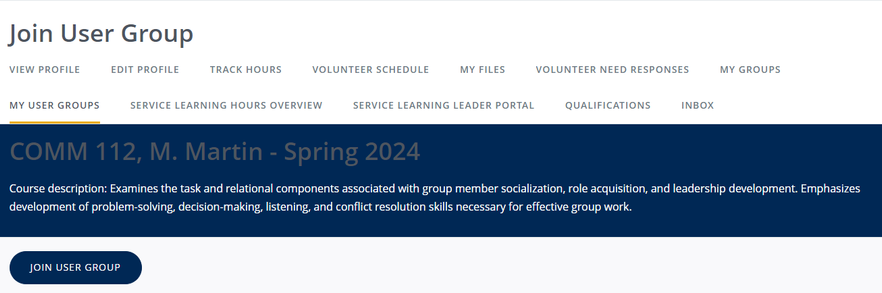 COMM 112, M. Martin - Spring 2024 Course description: Examines the task and relational components associated with group member socialization, role acquisition, and leadership development. Emphasizes development of problem-solving, decision-making, listeni
