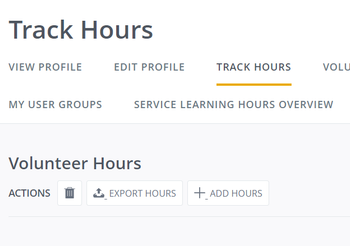 An image of the Track Hours volunteer section on the iServe screen. 